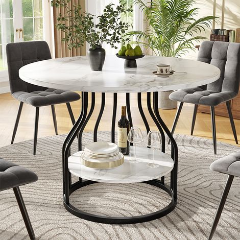 Runder Ess-/Cocktailtisch für 4 Personen - zentrale Ablage, MDF-Platte in Marmoroptik, 80×80×76 cm (1/5)