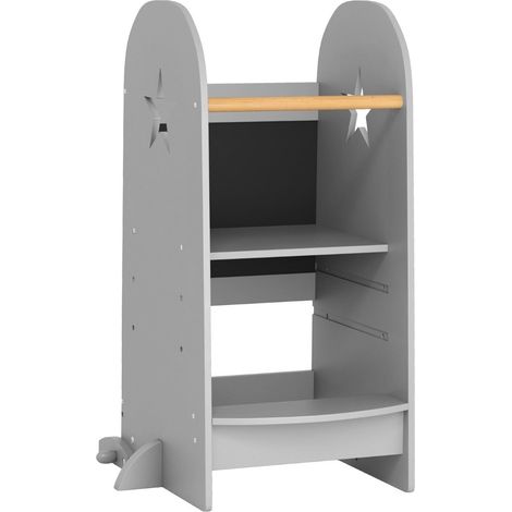 Torre cucina multifunzionale per bambini 56 x 50 x 85 cm con altezza regolabile e lavagna bifacciale in MDF grigio 200014467
