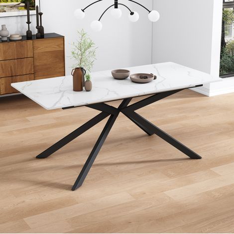 Table à manger extensible rectangulaire 150/180 x 70 x 76 cm, plateau aspect marbre noir et blanc, piètement croisé moderne, MDF et métal - CHICFURN (1/5)