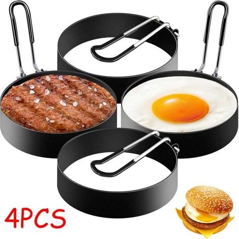 (Schwarze) Eierform - Edelstahl - Rund - Antihaftbeschichtet - 4 Stück - Für Omeletts und Pfannkuchen (1/4)