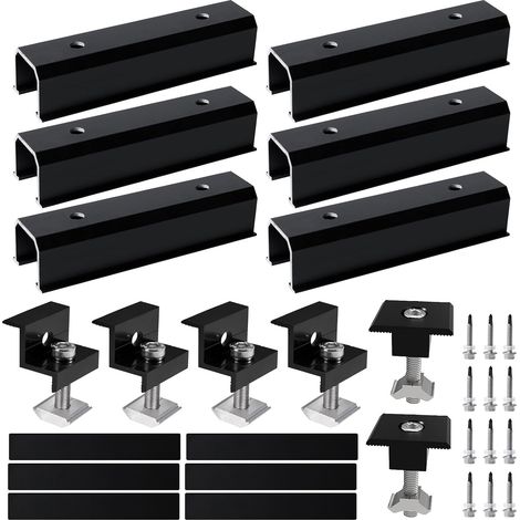 Kit de support de panneau solaire 12 cm, support pour installations solaires, support solaire, toit en brique, support de panneau solaire, support PV, toit plat, rail noir de 12 cm (1/5)
