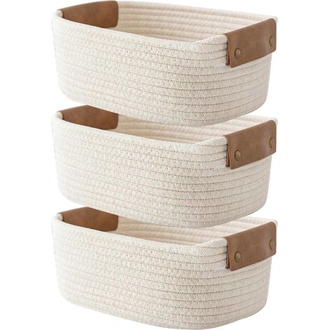 3er Set Aufbewahrungskörbe aus Baumwolle Beige – Geflochtene Organizer Körbe für Bad, Kinderzimmer und Wohnzimmer (28 x 22 x 11 cm) (1/5)