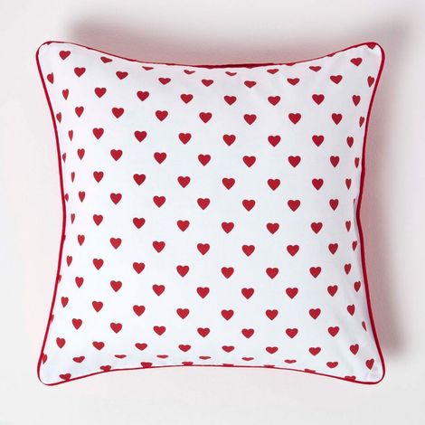 HOMESCAPES Cotton Red Hearts Cushion Cover, 60 x 60 cm