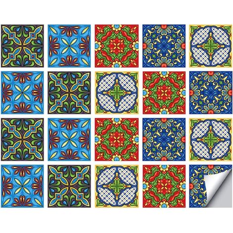 Lot de 20 stickers carrelage, stickers carrelage cuisine, stickers carrelage salle de bain, style mosaïque, stickers muraux en PVC imperméable, auto-adhésifs pour la cuisine et (1/5)