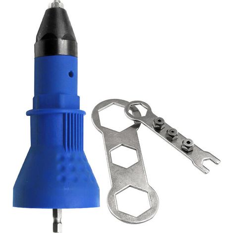 Pistolet à rivets sans fil Kit d'outil de perceuse électrique à rivets Riveteuse Adaptateur Insert Écrou Outil de puissance à main Accessoires (Bleu) (1/5)