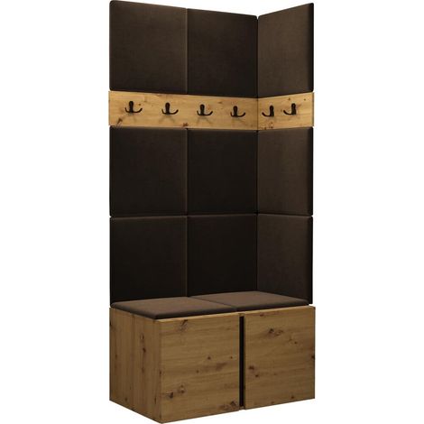 Meuble d'entrée Pinis I, Chêne Artisan, 186x84x46cm, Stratifié, Tissu, À poser, Murale
