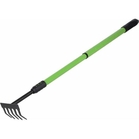 Rastrello da Giardino da 5 Denti curvi con Manico telescopico allungabile Regolabile richiudibile Estensibile da 53 a 80 cm attrezzo utensile da Giardinaggio per orto aiuola