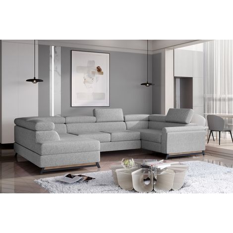 Canapé panoramique convertible - ESTEBAN - en tissu prestige luxe gris - 7 places, partie sans accoudoir à gauche (vu de face) (1/5)
