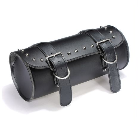 Motorrad Kunstleder Werkzeugtasche Satteltasche Roll Barrel Aufbewahrungstasche Schwarz 31x13cm (1/3)