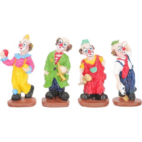 Lot de 4 figurines de clowns de cirque pour bac à sable, miniatures et pots de fleurs créatifs.-10x4cm