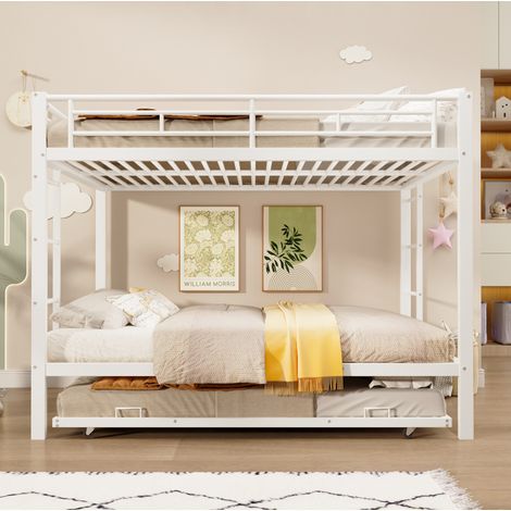 Litera infantil 204x146x160,5 cm de metal blanco con cama nido, ahorro de espacio – MEUBLIV (1/5)