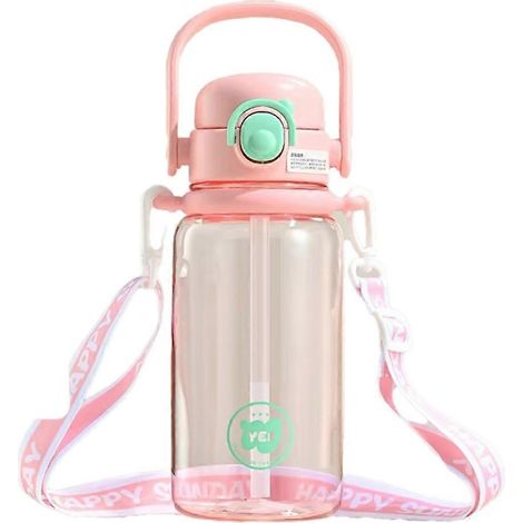 Große 1000-ml-Wasserflasche mit Strohhalm, auslaufsicher, aus Kunststoff, mit Deckel, ideal für Kinder und Outdoor-Aktivitäten. (1/5)