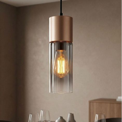 Lampada a sospensione Lampada da sala da pranzo Scanalature Beige Metallo H 120 cm (1/5)