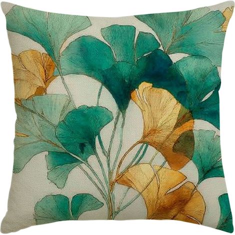 Housse De Coussin - Feuilles De Ginkgo - Linen - Carré 45 X 45 Cm - Décoration Intérieure Salon Chambre Séjour - 1 Pièce (1/5)