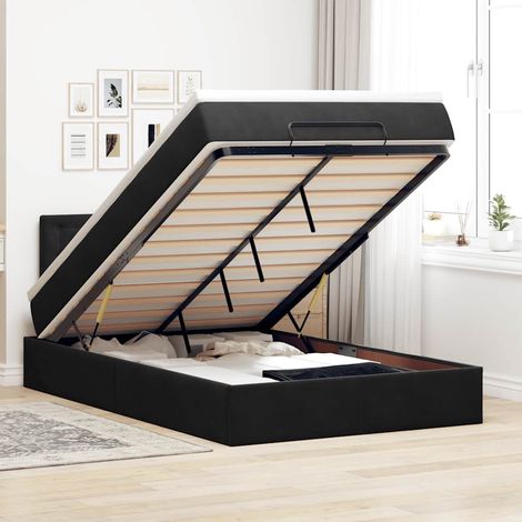 Ottomane Bett mit Matratze & LEDs Schwarz 120x190 cm Samt