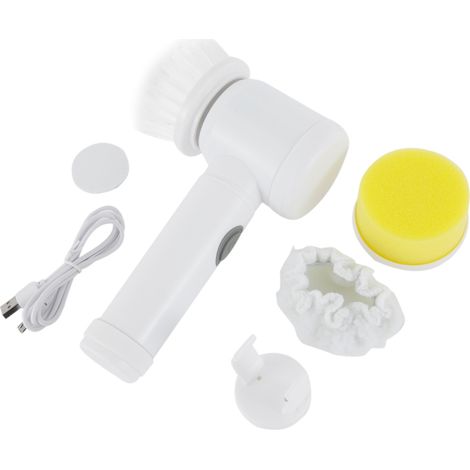 Spazzola elettrica multifunzione 5 in 1 con ricarica USB, ideale per pulire cucina, bagno, vasca, doccia, piastrelle, tappeti, bidet e divano.