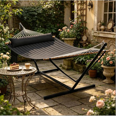 Hamaca jardín con soporte doble metal 200 x 140 cm OKMYHOME (1/5)