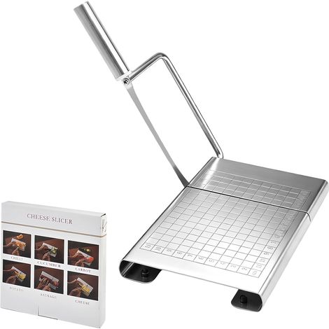 Stainless Steel Cheese Cutter with Graduated Ham Slicer Cheese Knife with Blade Silver Stainless Steel Cheese Chopping Board for Butter, Sausage and Bread (1/5)