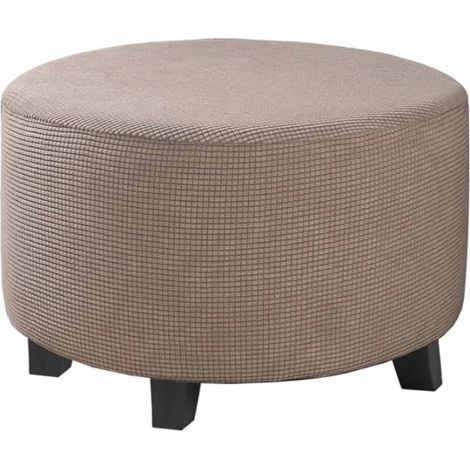 Housse de pouf en jacquard extensible (gris, grand), housse de repose-pieds, housse de protection de meubles, housse de tabouret avec fond élastique antidérapant (1/4)