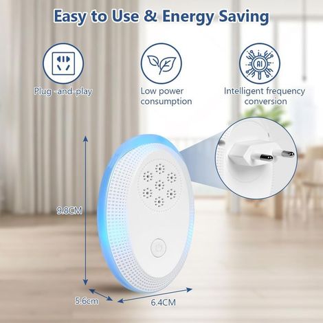 4er-Pack Ultraschall-Schädlingsbekämpfer, Plug & Play für den Innenbereich, Mäuse-, Mücken-, Spinnen- und Kakerlakenabwehr, sicher für Familie und Haustiere, Reichweite 80-120 m² (1/5)