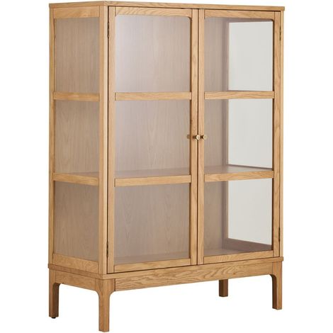 Meuble de rangement 2 portes vitrées en chêne et MDF placage chêne - CACERES (1/5)