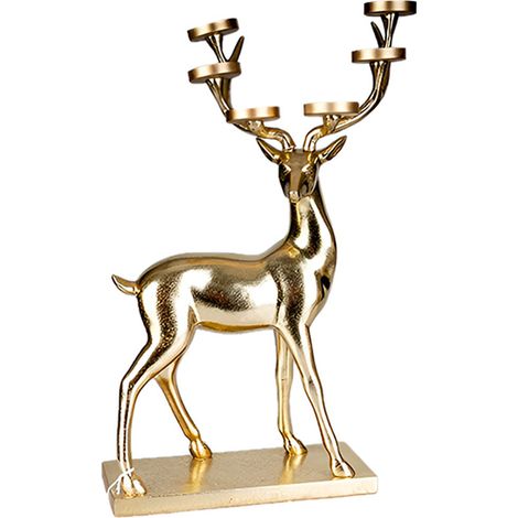 Renna in Oro Porta 6 Candele Candelabro Elegante Decorazione da Tavola e Sala da Pranzo IDEA REGALO NATALIZIA NATALE (1/4)