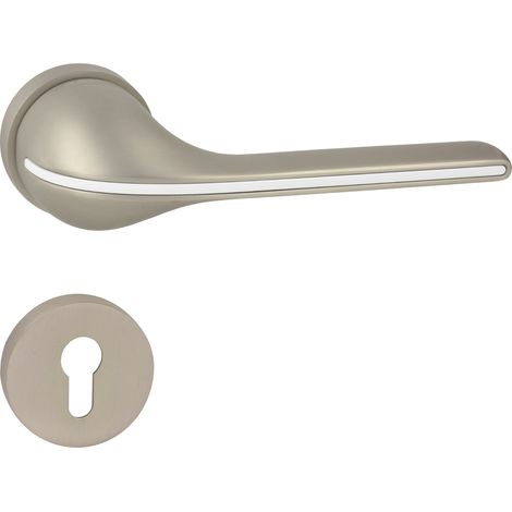 DOMINO Poignée de porte LUNA R M91 Blanc PZ Poignée avec plaque PZ pour cylindre profilé Nickel satiné/blanc (1/5)