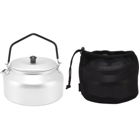 Bouilloire de camping légère en alliage d'aluminium, portable, pour thé ou café, idéale pour les barbecues en plein air (argenté). (1/5)