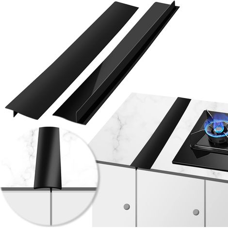 Couvercle D'écart de Comptoir de Cuisinière en Silicone de Cuisine,2 Couvercles en Silicone pour Crevasses, Remplissage D'écart pour Cuisine,Cuisinière, Comptoir et Laveuse Sécheuse(Noir,21po) (1/5)