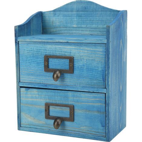 Kosmetik-Organizer aus Holz im Retro-Stil, blau, 3 Etagen, großes Fassungsvermögen, vielseitige Schmuckschatulle aus Holz für Schmuck und Kosmetik (1/5)