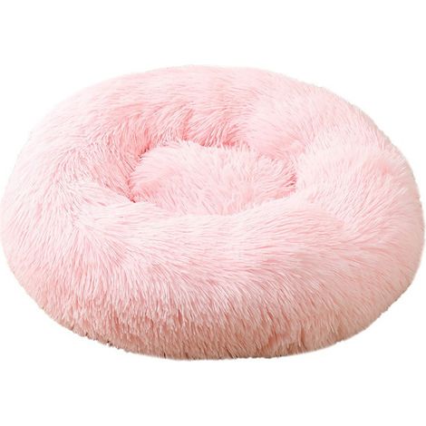Coussin rond en forme de donut rose de 40 cm pour chats et chiens, en fourrure longue et chaude, idéal pour les petits animaux de compagnie. (1/5)