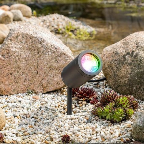 Gartenstrahler mit Erdspieß rund schwarz - LED Leuchtmittel: GU10 5W RGB+CCT (1/5)