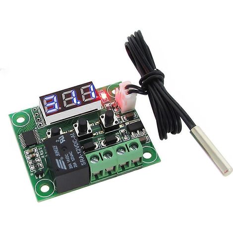 Lot de 2 modules de contrôle de température W1209 avec boîtier, affichage LED, thermostat numérique et sonde étanche. (1/4)