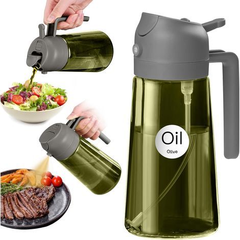 - Spruzzatore per olio - Bottiglia in vetro - Funzione 2 in 1: spruzzatore e versatore - Protezione UV e materiale per uso alimentare - Per cucinare e grigliare - Grigio - 470 ml (1/5)