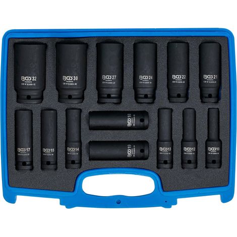 Bgs Technic – Coffret de 14 douilles à choc profondes Gear Lock 10-32 mm – Acier chrome-vanadium – Pour cliquet et clé à choc – Multi-empreintes (1/4)
