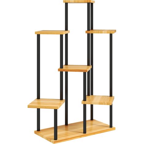 Étagère plantes 7 niveaux intérieur extérieur, support à fleurs en acier et bois naturel, présentoir végétal multi-étagères pour plantes. (1/5)