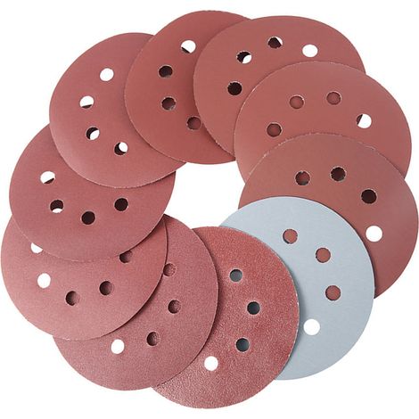 100 Disques Abrasifs Rouges 8 Trous Papier de Verre Rond Polissage Outils Métal Bois Pierre Lot de 100 (1/5)