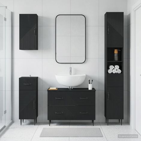 vidaXL 4 Piece Bathroom Cabinet Set HAARLEM Black Engineered Wood (1/5)