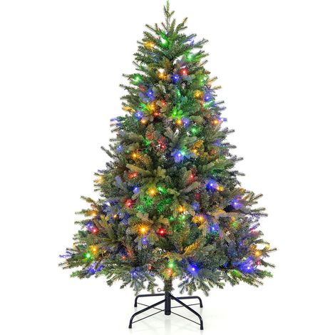 COSTWAY Albero di Natale Pre-illuminato 150 cm, Albero di Natale con Cerniera con 844 Punte di Ramo, 250 Luci a LED Multicolori e Bianco Caldo, 11 Modalità di Illuminazione (150 cm) (1/5)