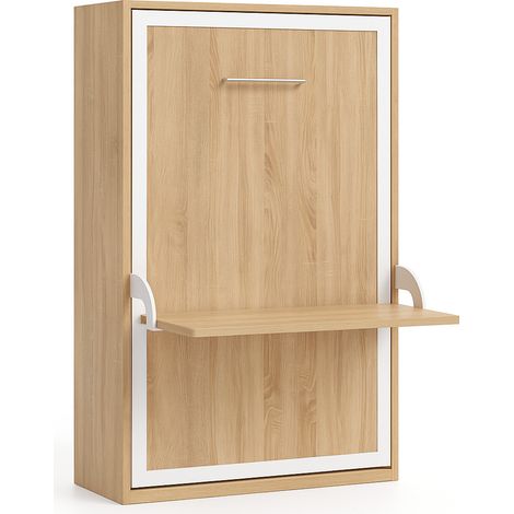 Lit escamotable verticale 140x200 avec bureau Studante-Façade Chêne clair (1/5)