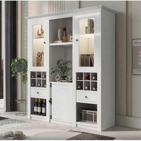 Vetrina 143/45,5/170 cm bianca in MDF con LED a 16 colori e vani portaoggetti (1/5)