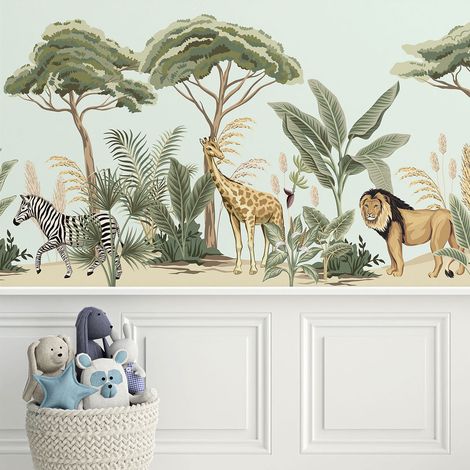 Papier peint panoramique Enfants - Animaux de la Jungle - 130 cm x 56 cm (1/4)
