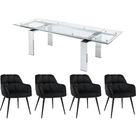 Ensemble table LUBANA + 4 chaises PEGA - Transparent et noir (1/5)