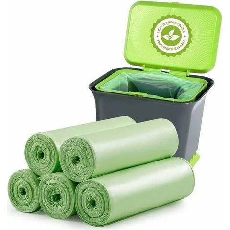 100 kleine Mülleimer, 20 l dicke, kompostierbare Müllbeutel für Lebensmittel, Haushalt und Küche (1/5)