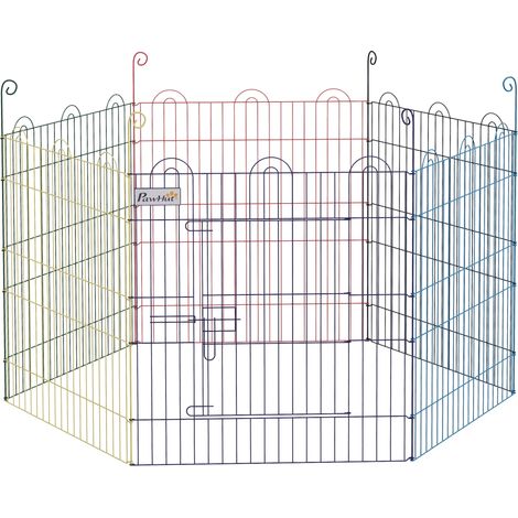 Enclos pliable en acier pour chiens, lapins, rongeurs et petits animaux, intérieur et extérieur, 6 panneaux avec porte (1/5)