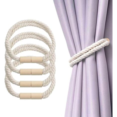 4 Pièces Attache Rideau, Magnétique Embrasse pour Rideaux, 50 cm Beige Embrasse Rideau, Coton Lin Pince Rideau, pour Salon, Cuisine, Chambre à Coucher (1/5)