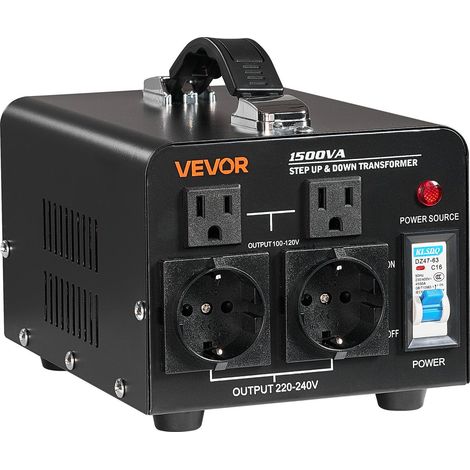 Hochleistungs-Spannungswandler mit 1500 VA für 110 V auf 220 V, inklusive US- und EU-Stecker und Netzkabel (1/5)