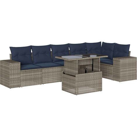 7-teiliges Gartensofa-Set mit Kissen, grau, Polyrattan vidaXL (1/5)