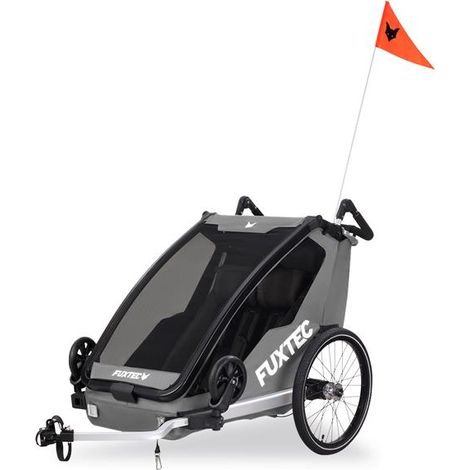 Remorque vélo en gris - FUXTEC Sport Cruiser - charge max. 45kg, 2 ceintures 5 points, Enfants Poussette Pliable