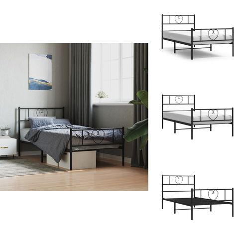 Cadre de lit métal sans matelas avec pied de lit noir 75x190 cm - Cadre De Lit - Lit Double - Lit Metal - Lit Noir - Meuble Chambre (1/5)